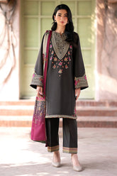 JAZMIN - 3PC KHADDAR EMBROIDERED SHIRT WITH PRINTED TWILL SHAWL AND TROUSER - HZG1797